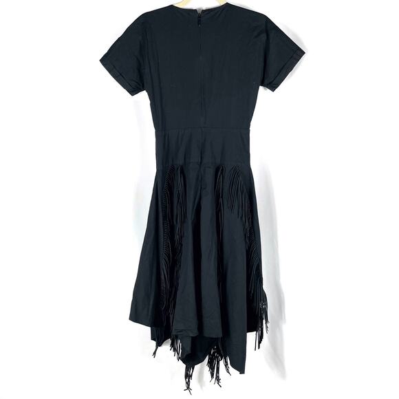 Bibhu‎ Mohapatra Cutout Fringe Dress Black Button Short Sleeve Western Sz 4 - Picture 11 of 13